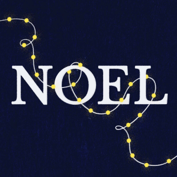 Illustrated Christmas lights surrounding text in the middle saying “Noel”